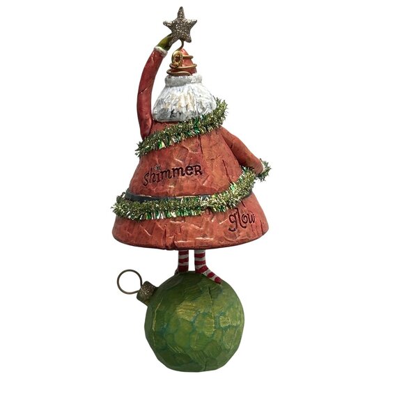 Santa Claus Christmas Ornament Figurine On Green Ball Holiday - Picture 4 of 6